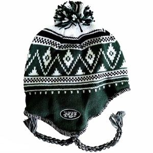 NEW YORK JETS Hat Peruvian Beanie Knit Pom Cap Ear Flap Embroidered Logo